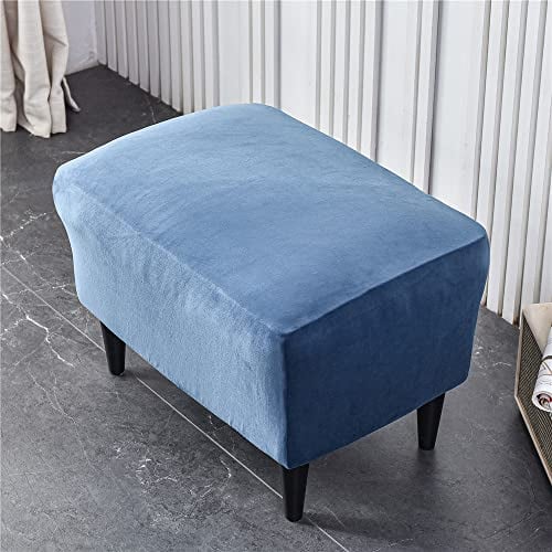 Highdi Ottomane Schonbezug Hockerbezug, Samt Hocker Husse für Fußhocker Rechteckig, Stretch Bezug Ottomane Abdeckung Überzug Hocker Protector Waschbar Hockerabdeckung (Navy blau,1 Stück)