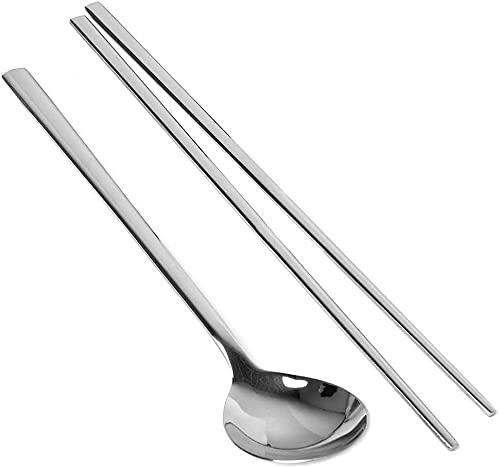 1 set di bacchette coreane e cucchiai piatti in acciaio INOX