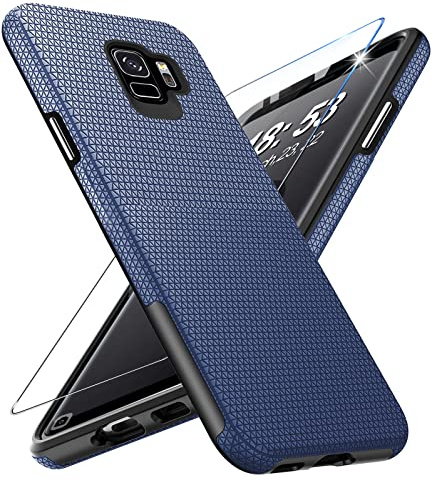 Vaki Handyhülle für Samsung Galaxy S9 Hülle mit Schutzfolie, Ständer Case Cover Bumper Stoßfest Kratzfestigkeit rutschfest Schutzhülle Silikon Tough Armor Galaxy S9 Hüllen (Blau)