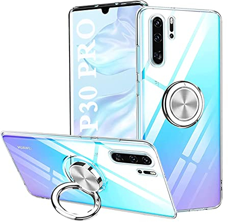 Handyhülle Durchsichtig für Huawei P30 Pro Hülle Ring, 360 Grad Ring Ständer Magnetische, Schutzhülle Stoßfest Weiche TPU Silikon Ultra Dünn Transparente Case für Huawei P30 Pro