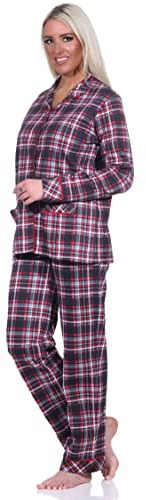 Normann Damen Pyjama in Karo Optik zum durchknöpfen in Single Jersey Qualität - auch in Übergrößen