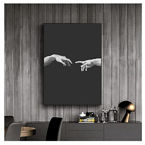 HD-Drucke auf Leinwand, Gemälde, Michelangelo, Erschaffung Adams, Schwarz-Weiß, Wandkunst, Bilder, moderne Poster, Schlafzimmer, Wohnkultur, 30 x 50 cm, rahmenlos