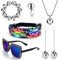 YADOCA 7 Stück 70s Disco Accessoires für Damen Discokugel Ohrringe Halskette Armband Ringe Bunte Bling Stirnband und Sonnenbrille 70er 80er Jahre Outfit Damen für Fasching Karneval Kostüm