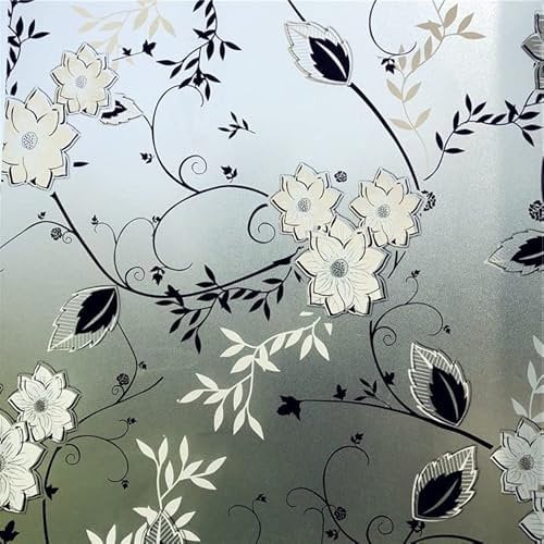 Hoonng Window Film Privacy Stained Glass, Pattern White/Black Flower, 90x300cm