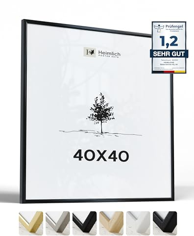 Heimlich® - Bilderrahmen - 40x40 cm, Aluminium, Schwarz - Groß Quadratischer Bilderrahmen mit Kunststoffabdeckung – Nur zur Wandmontage