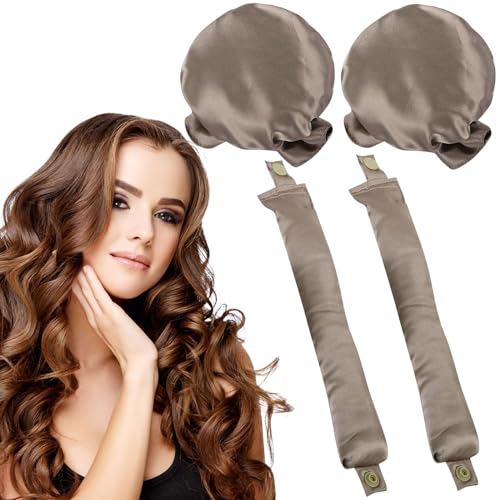 KEYRI 2 Stück Locken Ohne Hitze Silk Heatless Curls Band Lockenwickler über Nacht Seidenhaube zum Schlafen Lockenband Frisurenset Hair Curler DIY Haare Styling für Kurzes und Langes Haar (Champagne)
