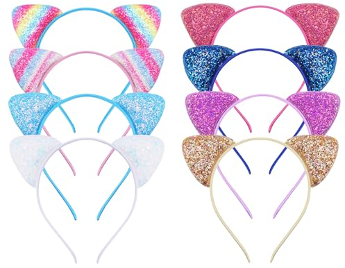 Serre-tête Chat à Paillettes,8 pièces de Bandeau Oreilles de Chat,Bandeaux Oreilles à Paillettes,Serre Tete Chat,pour les femmes filles Port quotidien