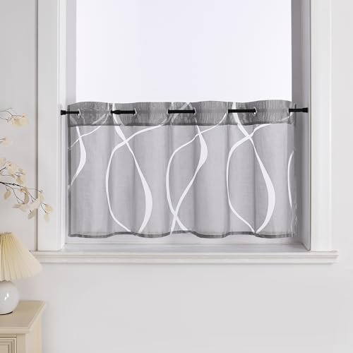 Joyswahl Ausbrenner Scheibengardinen Modern »Berta« Küchengardinen Transparent Bistrogardine mit Ösen Kurzstores Wohnzimmer Grau HxB 30x120cm 1er Pack