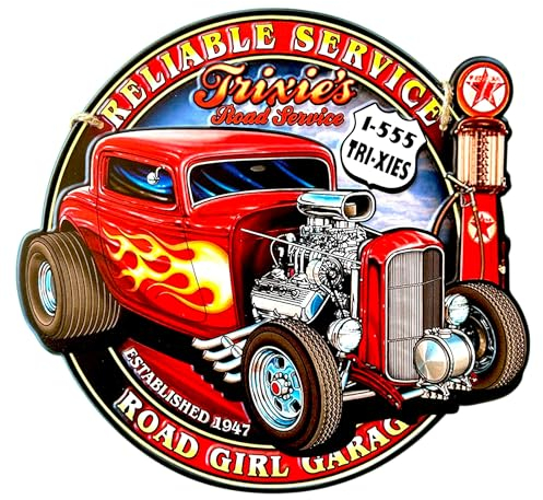 DiiliHiiri Hot Rod - Plaque en métal de garage vintage (32 x 30 cm) - Plaque métallique rétro style ancien - Décoration pour bars - Plaques vintage - Atelier mécanique - Garage - (9554)
