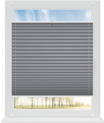 RENA Plissee ohne Bohren Rollos für Fenster | Faltrollos für Fenster & Tür | Plisseerollo nach Maß Verdunkelung | Fenster Rollos für Innen | Jalousie Grau 130x140 cm