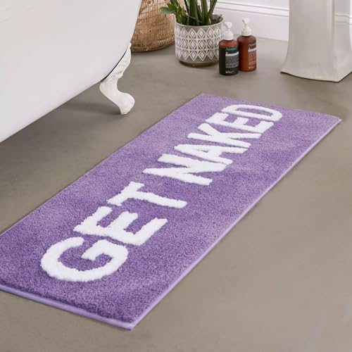 Zeeinx Get Naked Badematte, niedlicher Badezimmerteppich, rutschfeste Mikrofaser, lustige Badezimmer-Dekoration, maschinenwaschbar, violett, Badematte für Badewanne und Dusche, 45,7 x 119,4 cm