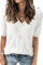 TrendiMax Damen T-Shirt V Ausschnitt Kurzarm Strick Shirt Dünne Pullover Sommer Frühling Strickpullover Casual Oberteile Bluse Tops (M, Weiß)