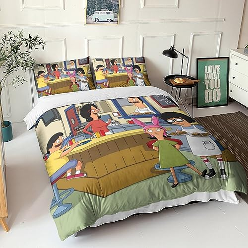 Bobs Burgers Bettwäsche Bettbezug Set Für Mädchen Jungen Kinder Kinder 3D Animation Bettbezüge Set Betten Set Zimmer Dekor Bettwäsche Kollektion Double(200x200cm)