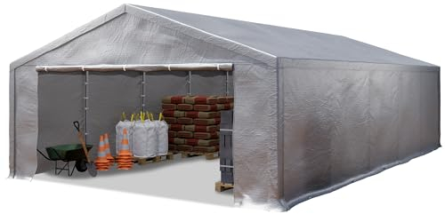 TOOLPORT Lagerzelt 5x10 m Zelthalle Unterstand Zeltgarage PE Plane 350 N wasserdicht in grau