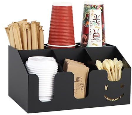 Bar Caddy Bar Organiser Bar Tidy Cocktail Napkin Holder Straw Holder Coffee and Tea Station (Color : Black, Size : G)