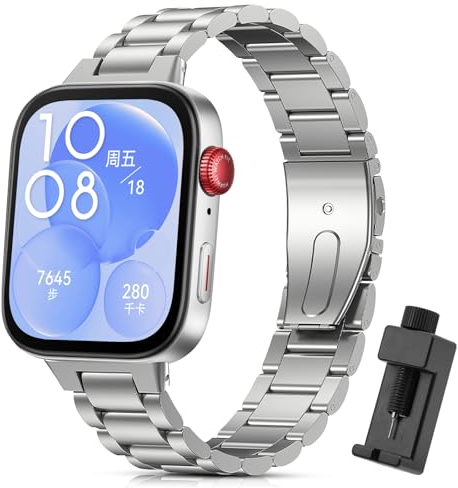 BDIG Correa Compatible para Huawei Watch Fit 3,Pulsera de Repuesto de Acero Inoxidable Ajustable Correas para Huawei Watch Fit 3 Plata