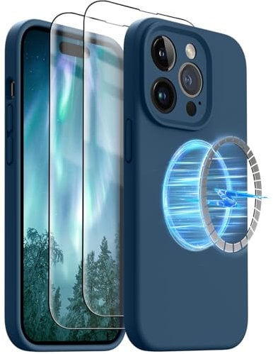 OTOFLY Coque conçue pour iPhone 14 Pro, compatible avec MagSafe, coque en silicone liquide, protection améliorée de l'appareil photo, 6,1 (bleu tempête)