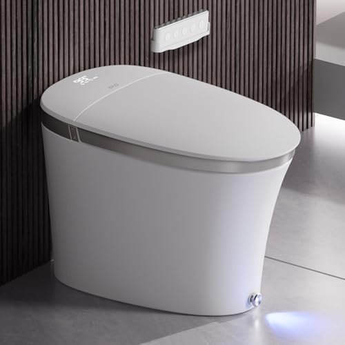 EPLO Toilettes intelligentes avec chasse d'eau puissante, ouverture/fermeture automatique, bouclier en mousse, siège chauffant allongé, toilettes de bidet ADA à hauteur confortable, eau chaude