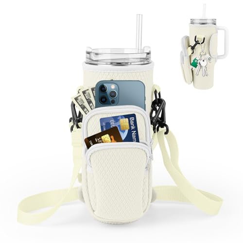 Tyasoleil Water Bottle Carrier Bag for Stanley 40oz Tumbler, Water Bottle Holder with Phone Pocket And Adjustable Strap, Stanley Cup Accessories