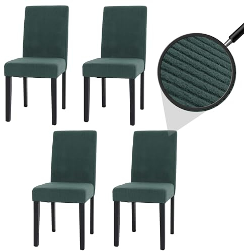 Mendler 4er-Set Esszimmerstuhl Littau, Stuhl Küchenstuhl Hochlehner, Stoff/Textil Cord Holz - grün, dunkle Beine