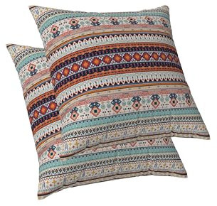 ggaimwf Ethnische Boho Kissenbezüge Geometrisch Mandala Böhmisches Dekor Stammesdruck Marokkanische Kissen Doppelseitig Leinen Handgefertigte Kissenbezüge für Sofa Bett Wohnzimmer 50x50cm 2er-Set
