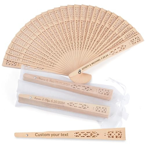JONZIN Personalised Hand Fan Folding - Custom Wooden Folding Fan Engraved Text Wedding Fans for Party Props Bridal Shower Wedding Gifts for Guests Bulk