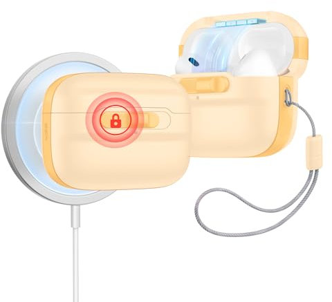 ESR für AirPods Pro 2./1. Generation Hülle (2023/2022/2019), MagSafe Ready, Magnetische Deckelverriegelung (USB-C/Lightning Kabel), Sturzschutz mit Trageband, Pulse Serie, Gelb