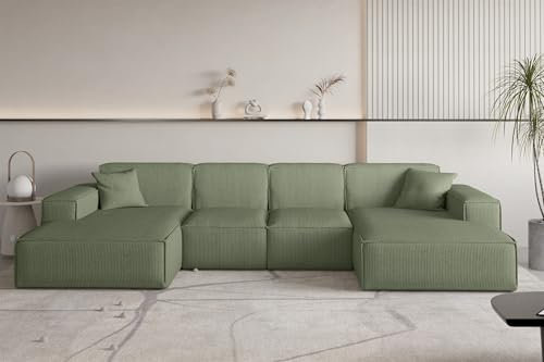 Fun Möbel Wohnlandschaft Sofa U-Form CELES Premium XS in Stoff Scala (Forest)