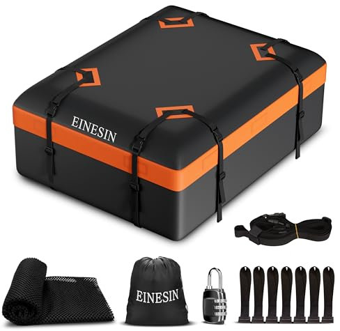 Einesin Dachbox Auto, Dachgepäckträger Tasche, Faltbare Dachkoffer, mit Anti-Rutsch-Matte und Gepäckschloss, für Fahrzeuge mit/ohne Gepäckträger Gepäcktransport, Vans, SUVs (112X86X43CM)