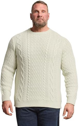 BadRhino Big & Tall Crew Neck Cable Knit Jumper - Men's - Plus Size Curve Cream