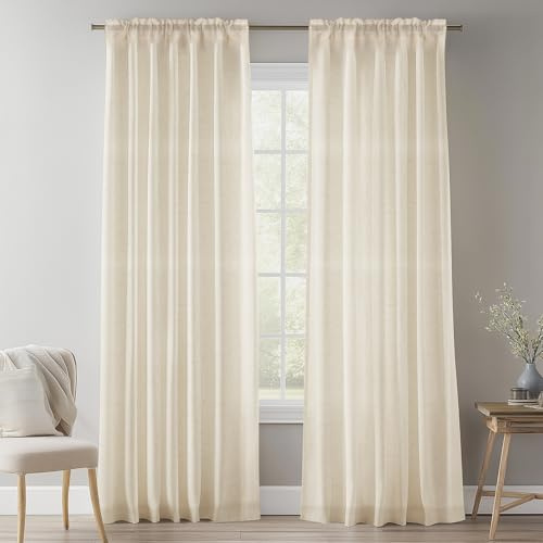 NAKIHOUSE Linen Voile Curtain 84 Drop 2 Panels Net Curtains for Windows | Slot Top Light Filtering Natural Linen Voile for Living Room Bedroom Nursery Room Kitchen Bathroom W52xL84 Inch (132x213cm)