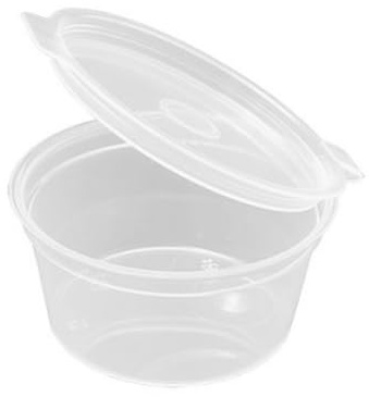 100 und, Tarrina salsera transparente con tapa, 30cc, 1oz plastico redonda, Ideal para Salsas, condimentos, cremas, Ideal para takeaway (Tarrina 1,5oz)