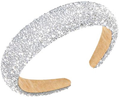 TOKSEO Serre-tête large pour femme - Avec strass et paillettes - Argenté - Pour mariage, mariée