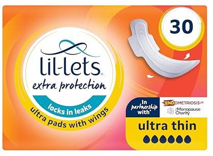 Lil-Lets Extra Protection Ultra Pads X 30 (3 Packs x 10 Pads), with Wings, for Extremely Heavy Flow Periods and Perimenopause
