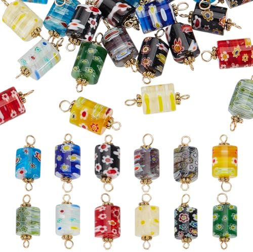HOBBIESAY 30Pcs Breloque Ronde Millefiori Lampwork 30mm Pendentifs Connecteurs en Verre Lampwork Breloque en Verre Soufflé Connecteurs Verre Florales Rondes Plates pour la Fabrication Bijoux Collier