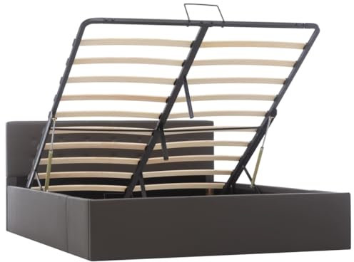 HEFZGDB Bett mit Bettkasten Hydraulisch Grau Kunstleder 140x200 cm Daybed Bettgestell Bed Frame Doppelbett für Herberge Wohnbereich Gästezimmer Schlafzimmer