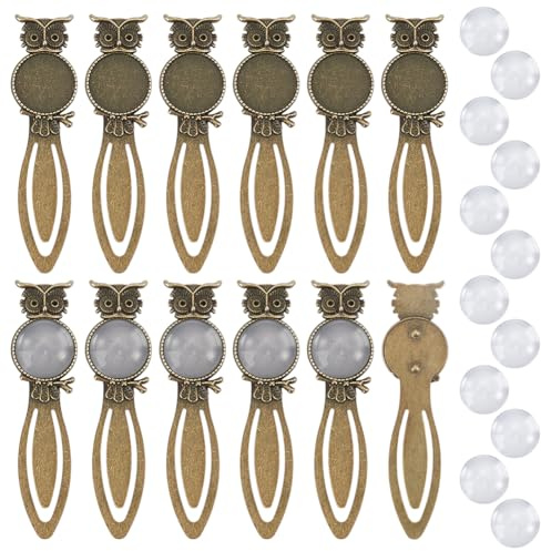HOBBIESAY 12 Cabochon Lesezeichen Set Mit Runder Ablage Eulenform Tier Lesezeichen Lesezeichen Sets Aus Bronzelegierung Für Selbstgemachte Leseliebhaber Ablage Für Lesezeichen: 20mm