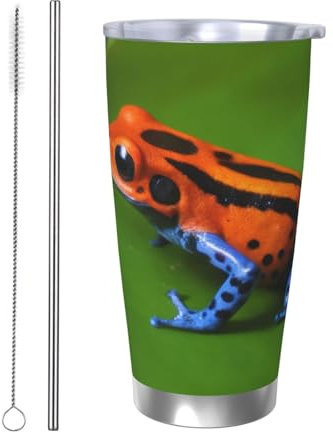 Cute Frog Gobelet isotherme en acier inoxydable de 591 ml | Tasse de voyage à double paroi avec couvercle anti-déversement | Parfait pour les boissons chaudes et froides | Bureau, camping, maison et