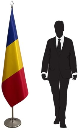 Offizielle Rumänien-Flagge mit zerlegbarer Fahnenstange und stabilem Sockel, perfekt für Büros, Botschaften, Schulen, Konsulate und Protokollzeremonien, CN2-RO-L