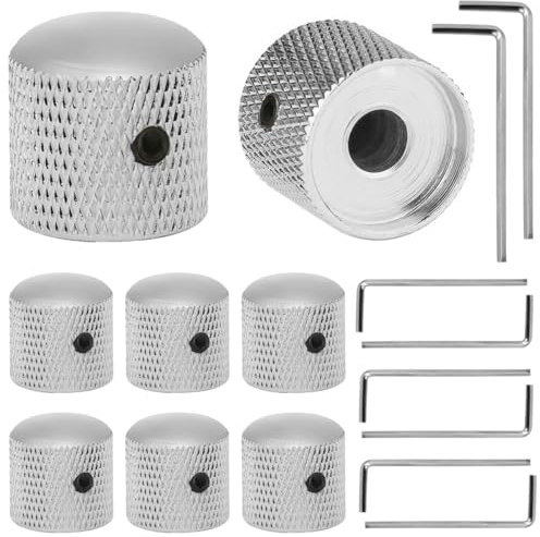 DAOKAI Metal Guitar Control Knobs Silver Volume Tone Dome Knobs Knurled Potentiometer Durability Diameter 6.0mm with Wrench for Electric Guitar Bass - 8pcs