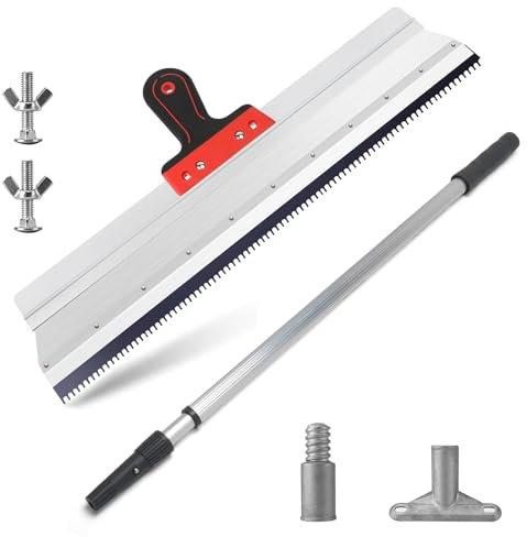 Flächenspachtel mit Stielhalter, Edelstahl Flächenspachtel, Gekerbter Rakel für Zement Selbstnivellierender Epoxid-Bodenabzieher Zementmalerei Beschichtungswerkzeug Bodennivellierwerkzeug 560mm