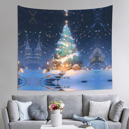 WZYWHJ Arazzo decorativo per interni stampato con albero di Natale innevato, 152,4 x 129,5 cm: morbido, di qualità e leggero, adatto per arazzi da appendere alla parete