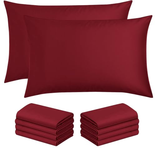 Moonlight Bedding Pillow Cases 10 Pack – Red Pillowcases Envelope Closure Super Soft Brushed Microfiber Standard House Wife Pillow Covers, (50 X 75 CM)