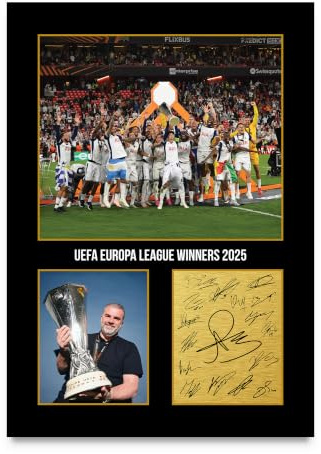 HWC Trading UEFA Europa League Winners 2025 Geschenke: Gedrucktes, signiertes Autogrammbild für Fußballfans und Unterstützer - Nur A4-Druck