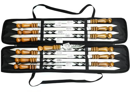 Set aus 12 Kebab Schaschlikspießen mit Tasche Grillspieße aus Edelstahl | Fleischspieße BBQ Lagerfeuer Spieße Schampura