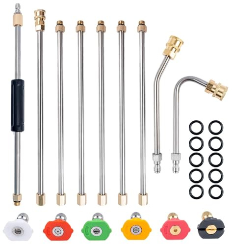 Pressure Washer Extension Wand, 10 ft Power Washer Extension Lance | 4000 PSI Lance Kit with 7 Extension Rods, 2 Curved Rods, 6 Spray Nozzles, 1/4 Inch Quick Connect & 10 O-Rings