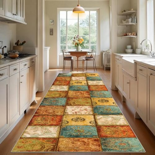 Teppich Läufer Flur Küche rutschfest Küchenteppich Eingangsteppich Teppiche Korridor Teppich Waschbar Küchenläufer Flurteppich Fußmatte Flur Runner 100 x 350 cm Teppichläufer für Entryway Küche