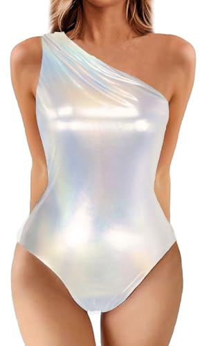 Body Silber Metallic Damen Ärmellos Tanzbody Metallic Oberteile Glänzende Ballettbody Tanz Disco Kostüm Elegant Bodysuit Glitzer Bodys Frauen Turnanzug Sexy Faschingskostüme Party Outfit Clubwear