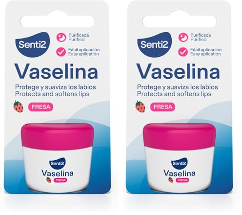 Senti2 Vaselina Labial con Fresa, Protector y Suavizante de Labios, Fácil Aplicación 20 ml (Paquete de 2)