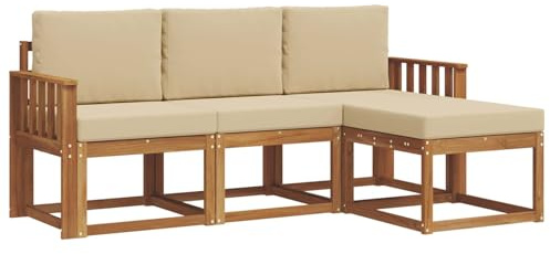 vidaXL Outdoor-Sofagarnitur mit Kissen 4 pcs Natur und Beige, Gartenlounge, modernes Outdoor-Sofa-Set, langlebige Terrassen-Sitzgarnitur, komfortable Sitzgelegenheiten für die Terrasse